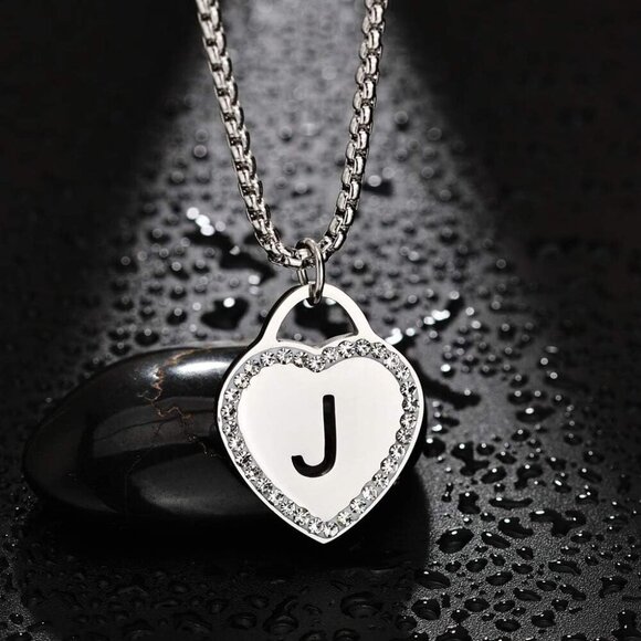 CALIS Women's Silver Initial Necklace Stainless Steel Love Heart Tiny Letter Nec - Picture 3 of 4